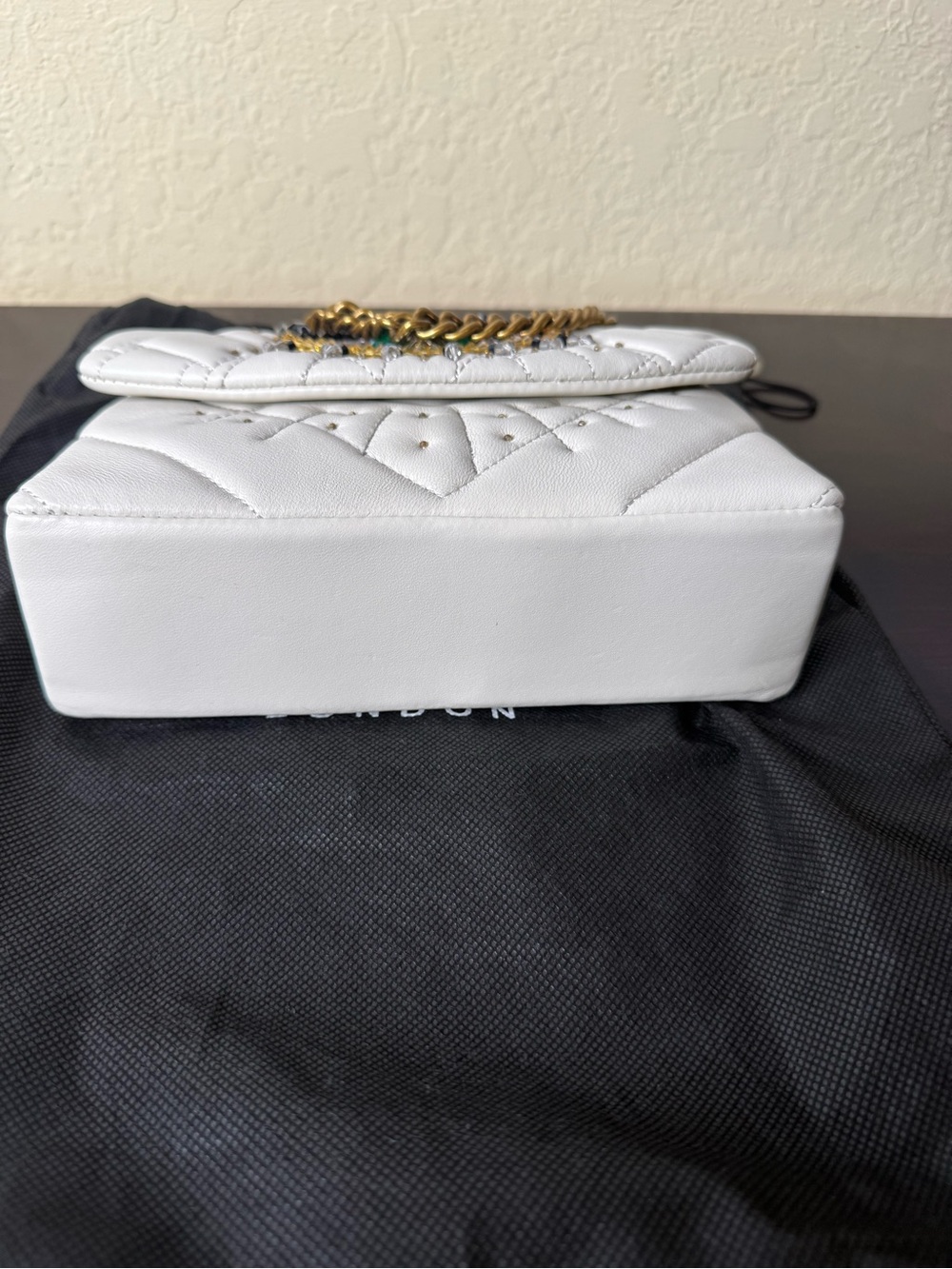 Kurt Geiger White Quilted Shoulder Bag with Embellished Eye Detail - Picture 3 of 4